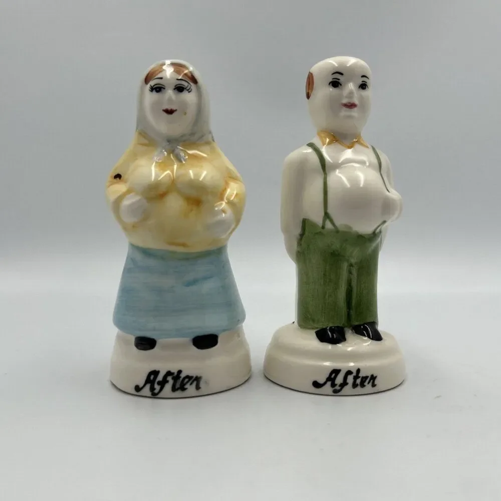Vintage “BEFORE and AFTER” Bride and Groom Salt and Pepper Shakers - Philippines